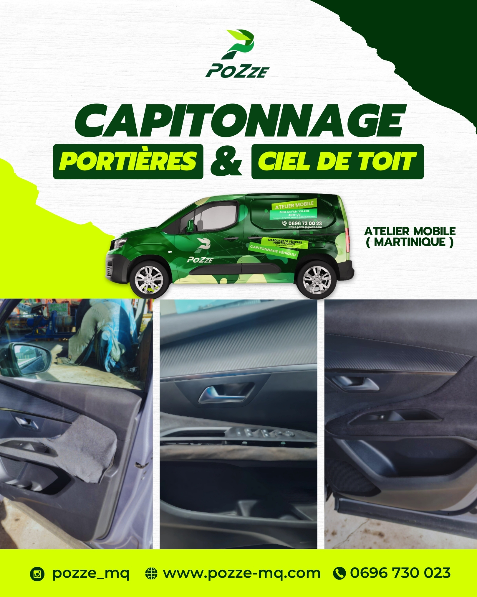 Capitonnage voiture martinique - renovation ciel de toit - portieres - siege auto - atelier mobile pozze en martinique